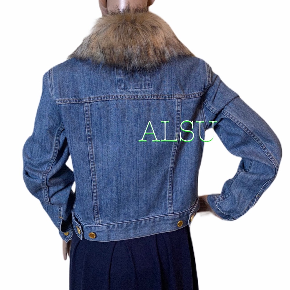 🌸Spring Sale🌸 Michael Kors Faux Fur Denim Jacket Collar LightInd JF91EU3N37 - Picture 5 of 8